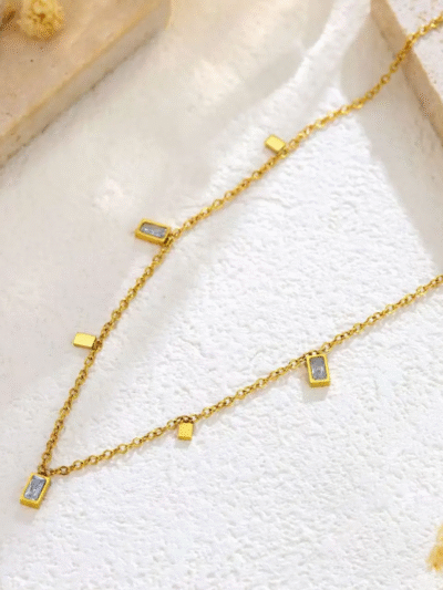 Tassel white rectangle diamond necklace