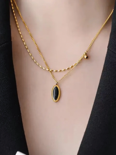 Black layered oval necklace