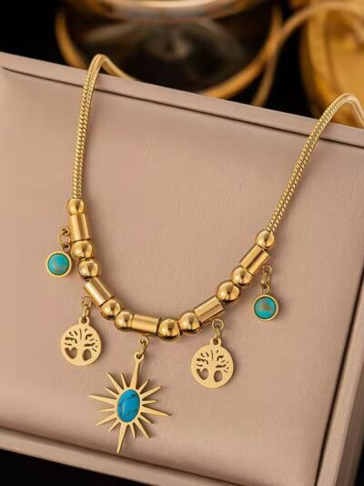 Bohemian sun and tree of life theme necklace