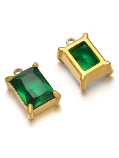Big rectangle single hole stone charm green