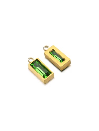 Mini rectangle single hole stone charm green