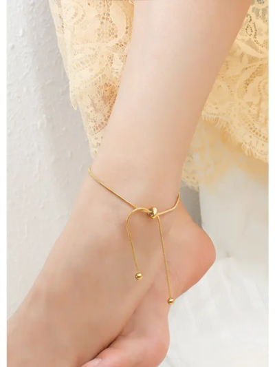 Adjustable draw string snake bone anklets, in pair