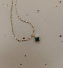 Diamond zirconia Emerald Necklace