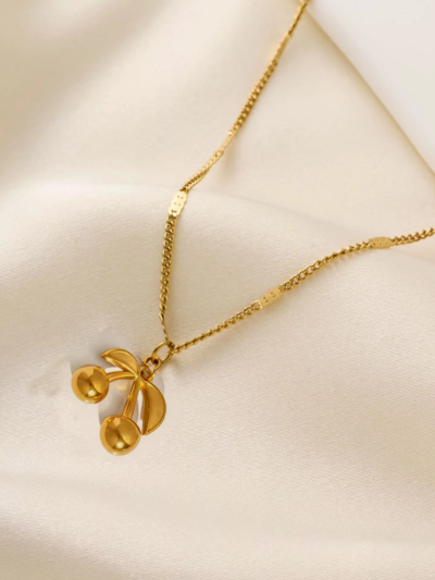 Golden Cherry Charm Necklace