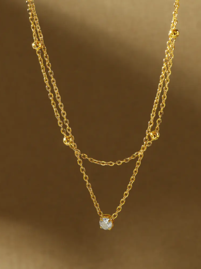 Double layered Single diamond necklace