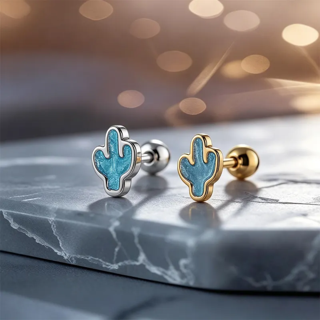 Cactus Fresh Unisex Studs Gold - Image 2