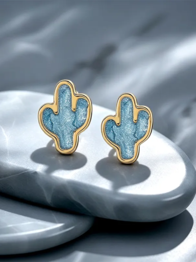 Cactus Fresh Unisex Studs Gold